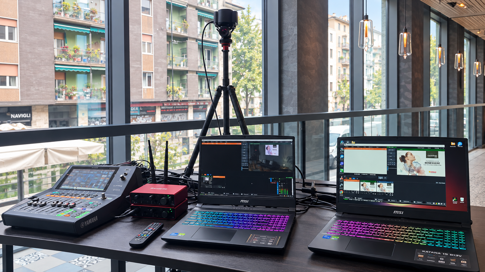 Streaming station with monitors