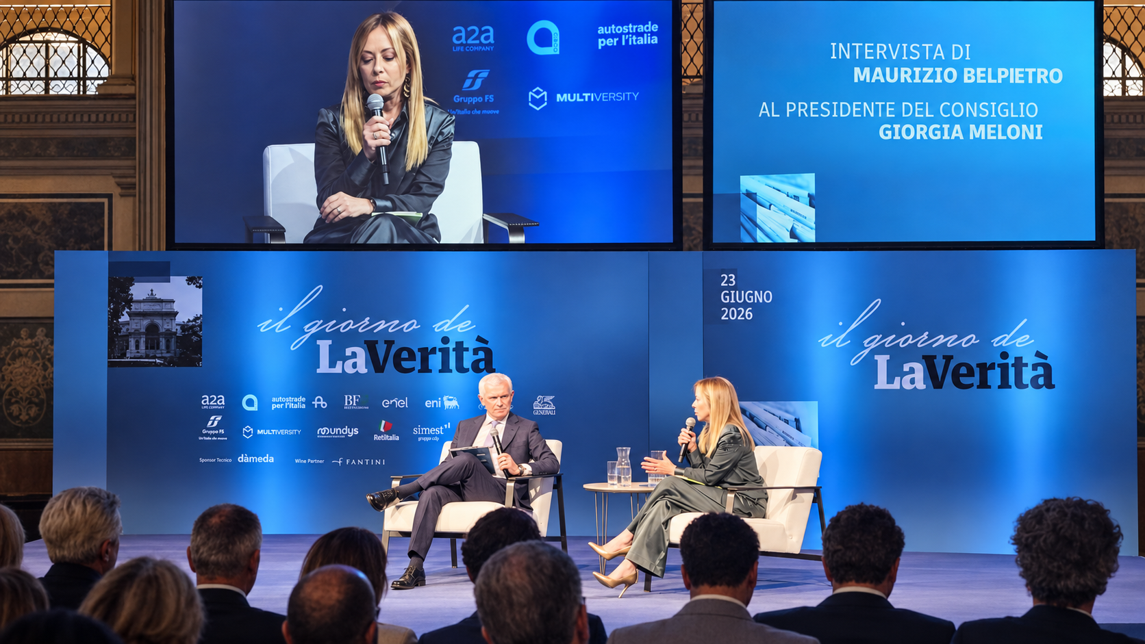 On-stage interview at a La Verit&agrave; event