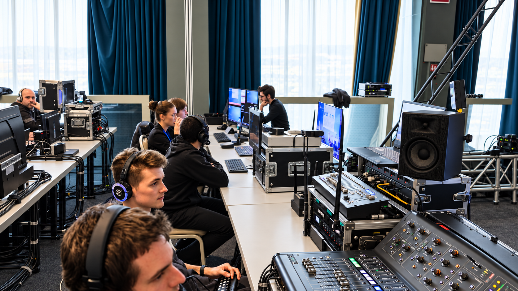 Control room team with headsets