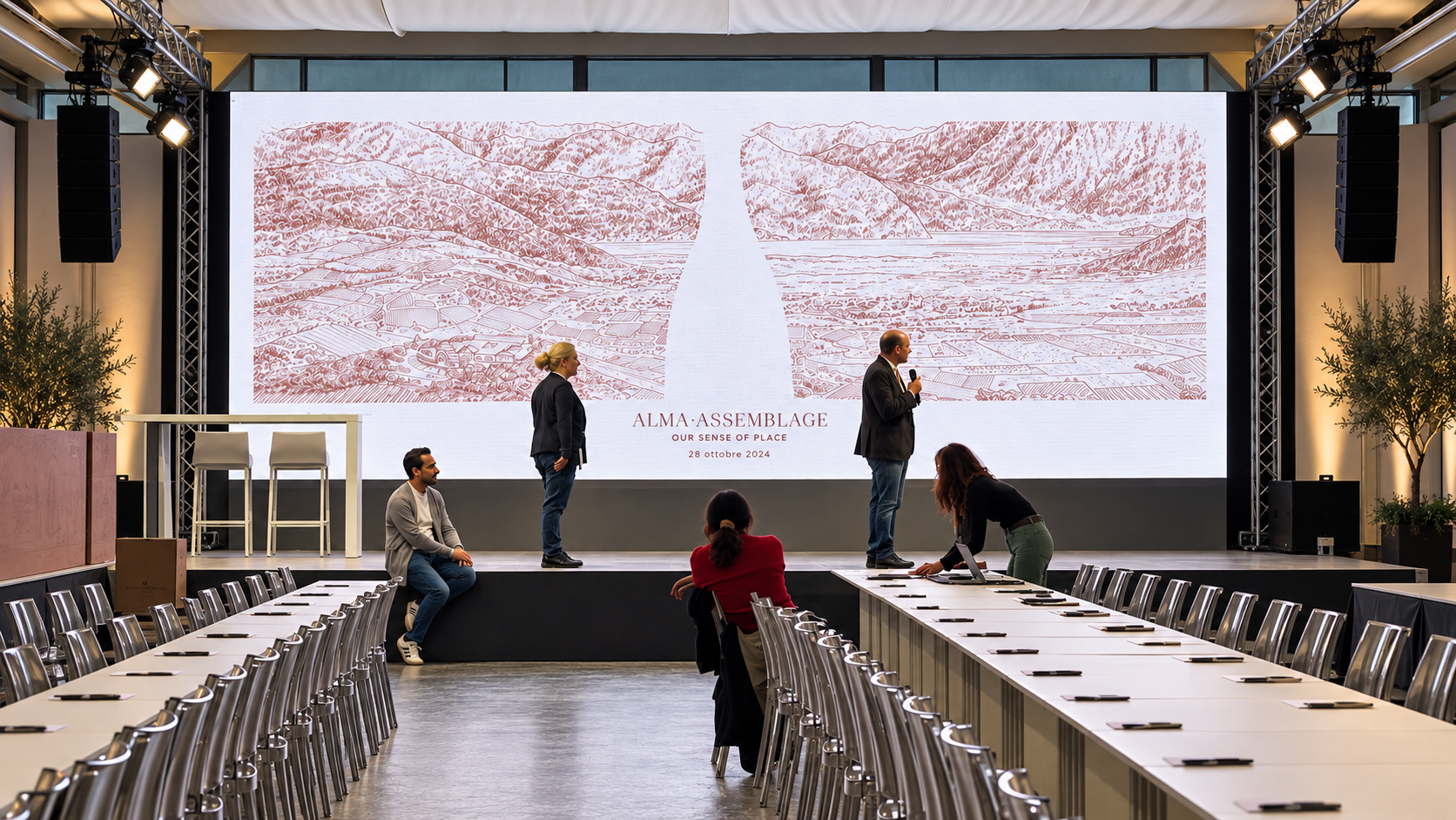 Assembly hall with large screen